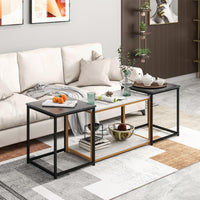 Giantex Nesting Coffee Table Set of 3, 3-Piece End Table with Faux Marble Top