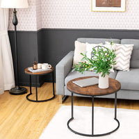 Giantex Set of 2 Round Nesting Coffee Table, Compact Stacking Side Tables w/ Wooden Tabletop & Powder-coated Steel Frame