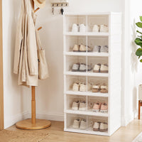 6-Tier Folding Plastic Shoe Organizer with Clear Doors and 12 Pairs for Entryway