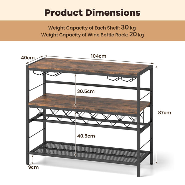 Giantex 4-Tier Freestanding Wine Rack, 104 cm Wine Bar Table w/Wine Storage & 4 Rows of Glass Holders