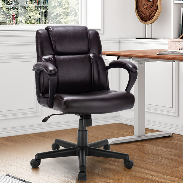 Giantex Office Chair, Mid-Back Computer Desk Chair, Swivel Task Office Chair w/Padded Armrests, Dark Brown