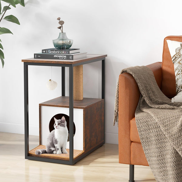 Cat Furniture End Table, Cat House for Indoor Cats w/Scratching Post