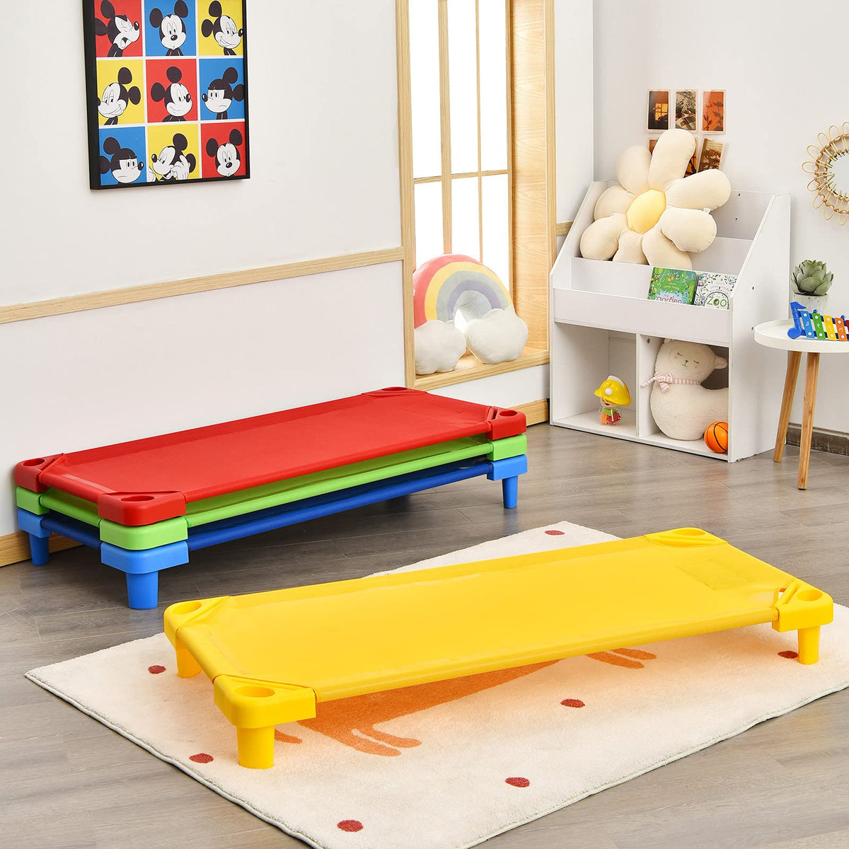 Kids Stackable Naptime Cot, Toddler Daycare Cots Rest Mat w/Easy Lift Corners