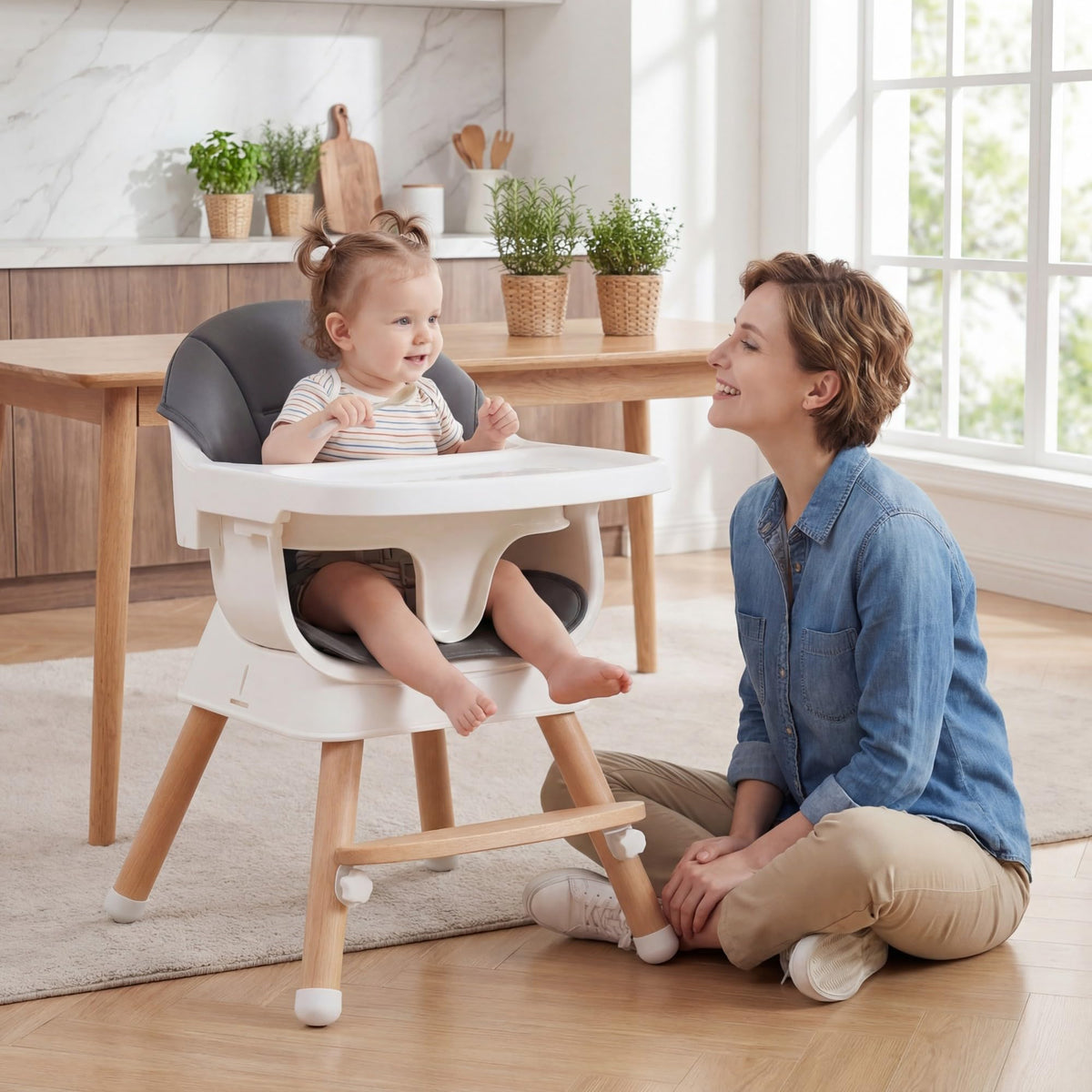 Convertible High Chair for Babies and Toddlers with 3-Position Adjustable Tray and 5-Point Harness