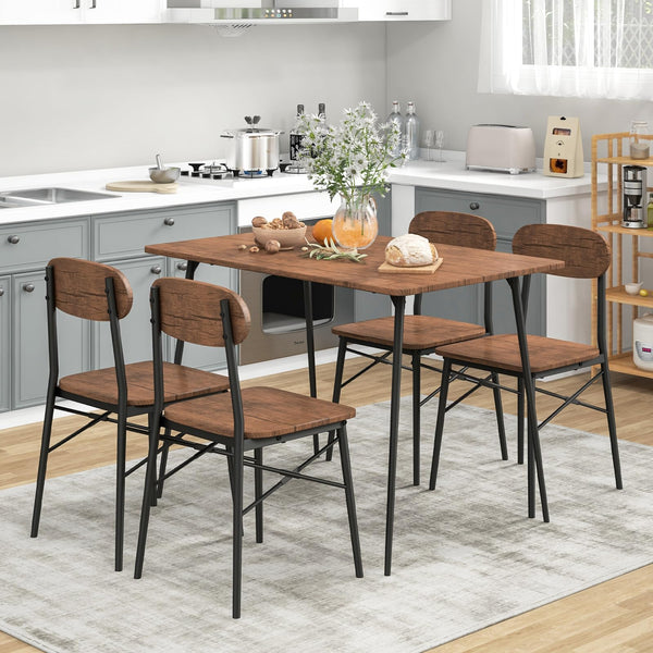 Rectangular Kitchen Table & 4 Chairs for 4 w/Backrest & Metal Legs