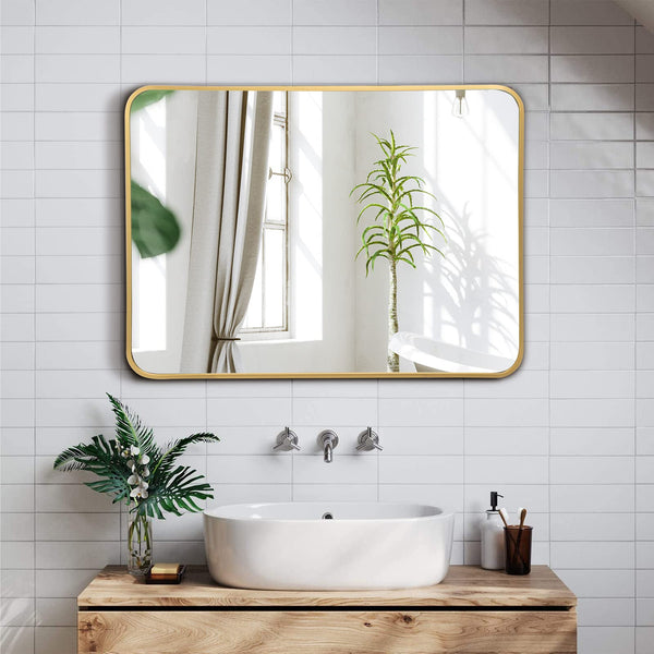 Giantex 56 x 77 cm Bathroom Makeup Mirror, Rectangular Mirror with Aluminum Alloy Frame & Rounded Corners