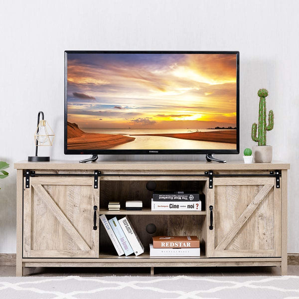 Giantex TV Stand for 65” Television, 2 Center Compartments & 2 Cabinets, Wooden TV Cabinet