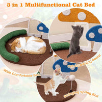 Mushroom Cat Bed, Cat Claw Scratcher w/Wide Bed