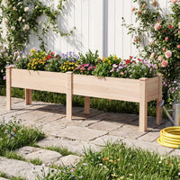 240 x 44 CM Fir Wood Raised Garden Bed with Legs, Drainage Holes for Vegetables Flowers Herbs