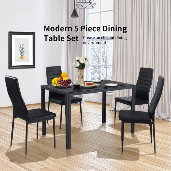 Giantex 5Pcs Dining Table Set w/ Tempered Glass Top & High Backrest Chair