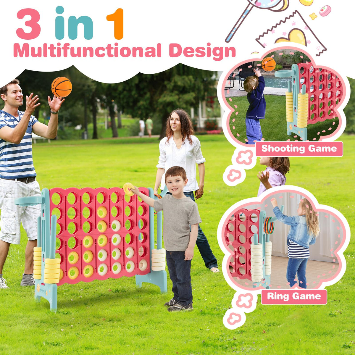 Giant 4-in-A Row, Jumbo 4-to-Score Giant Game Set for Kids & Adults