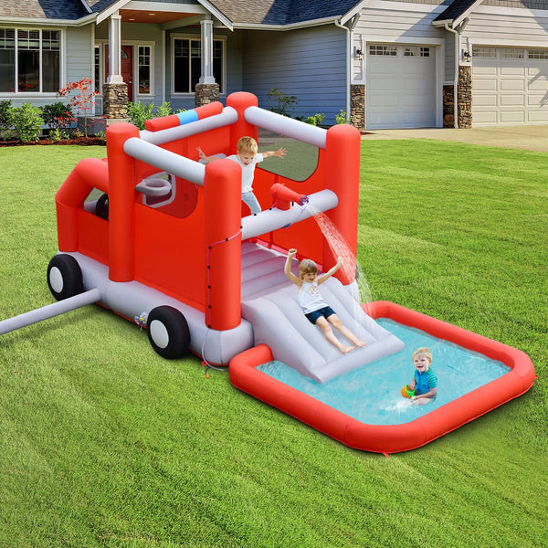 Firefighting-Themed Kids Water Slide with Splash Pool (without Blower)