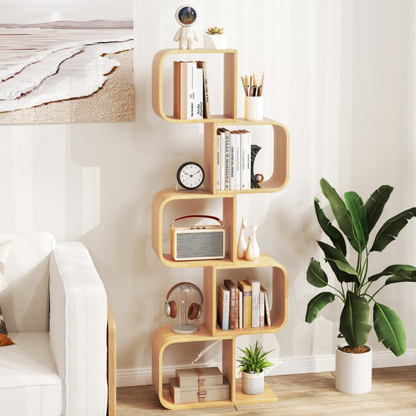 Bamboo Bookshelf with 5 Open Cubes