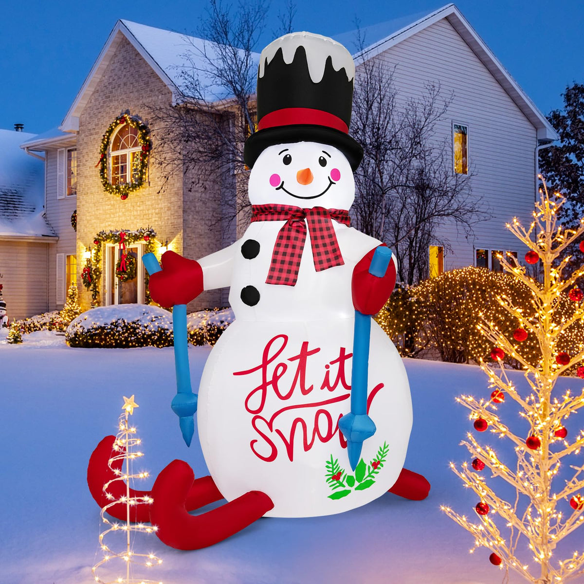 185CM Christmas Inflatable Illuminated Skiing Snowman for Yard