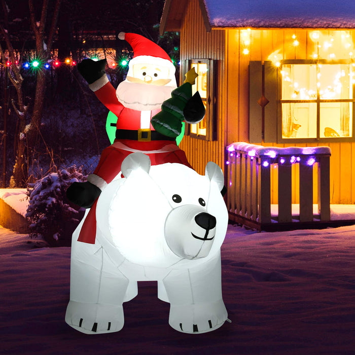 2M Inflatable Christmas Santa Riding Polar Bear with Shaking Head
