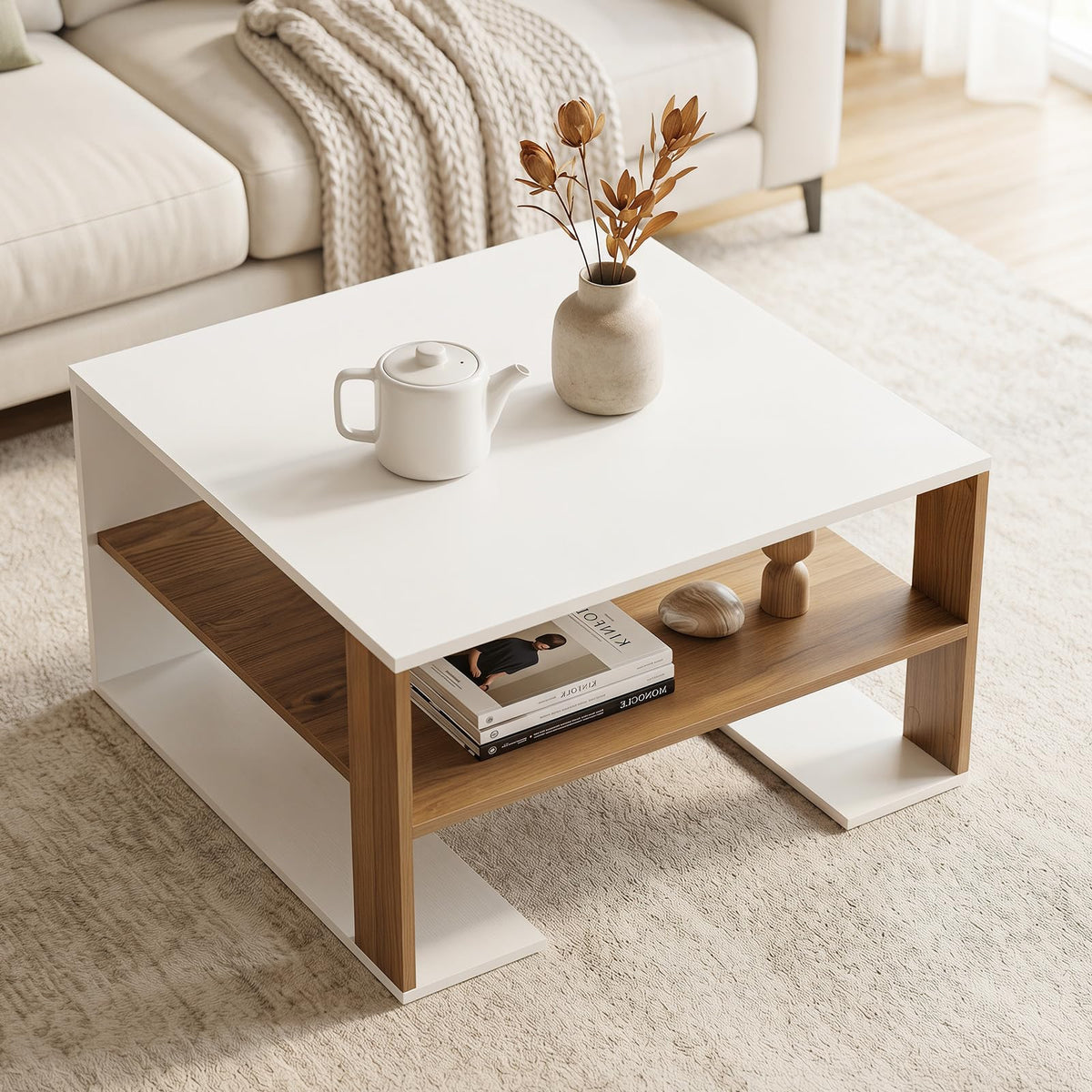 Modern Compact Center Table with Storage Shelf for Home or Office