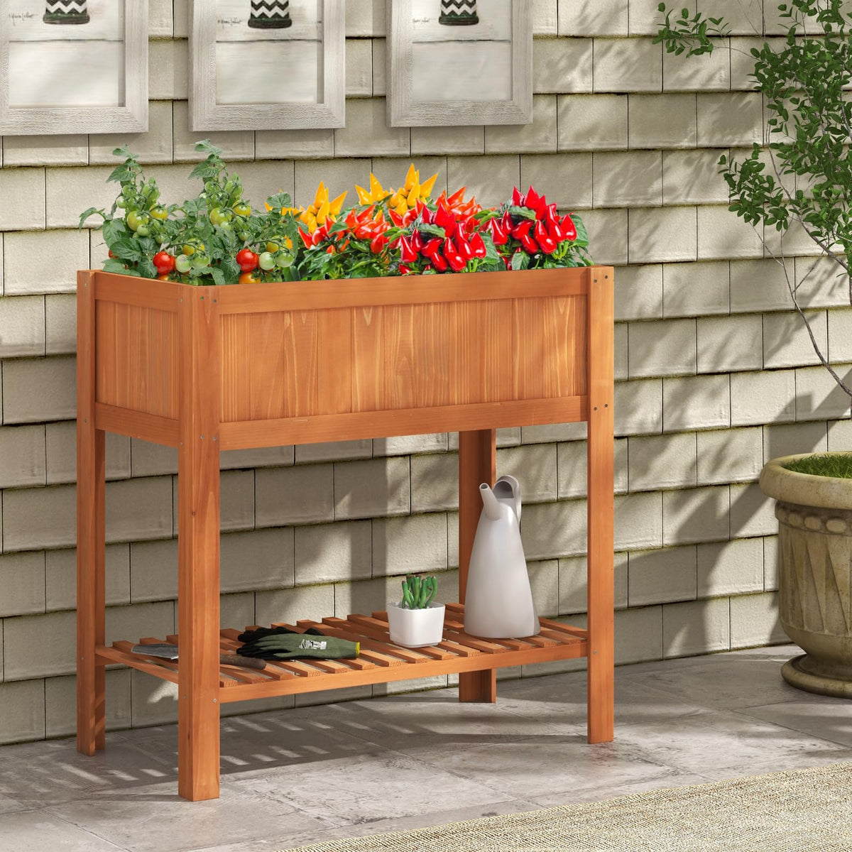 Giantex Raised Garden Bed Outdoor, Elevated Fir Wood Garden Box with Legs