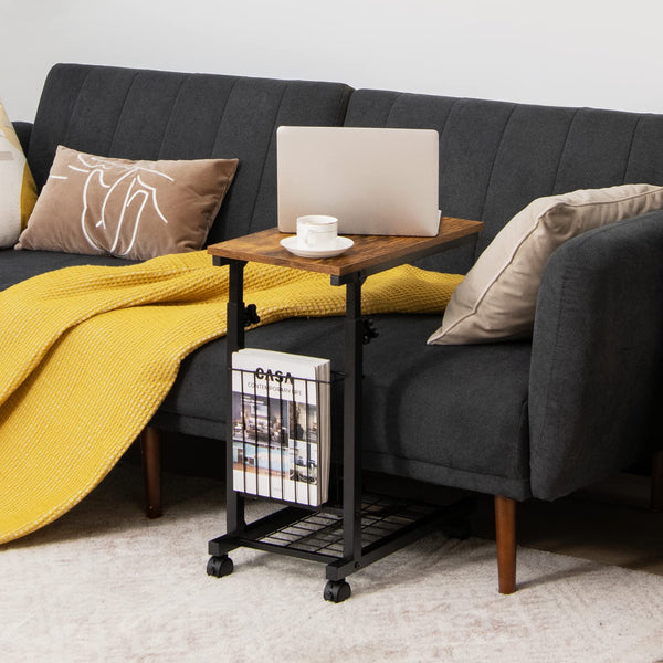 Giantex C-Shape Sofa Side Table Adjustable End Table w/Storage Basket