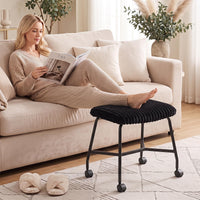 Upholstered Footrest Stool Set of 2 with 4 Swivel Casters and Thick Cushion for Living Room