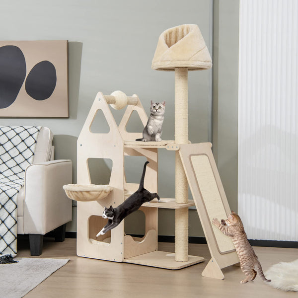Multi-Level Cat Tree, Cat Tower with Sisal Scratching Post, Ball & Board