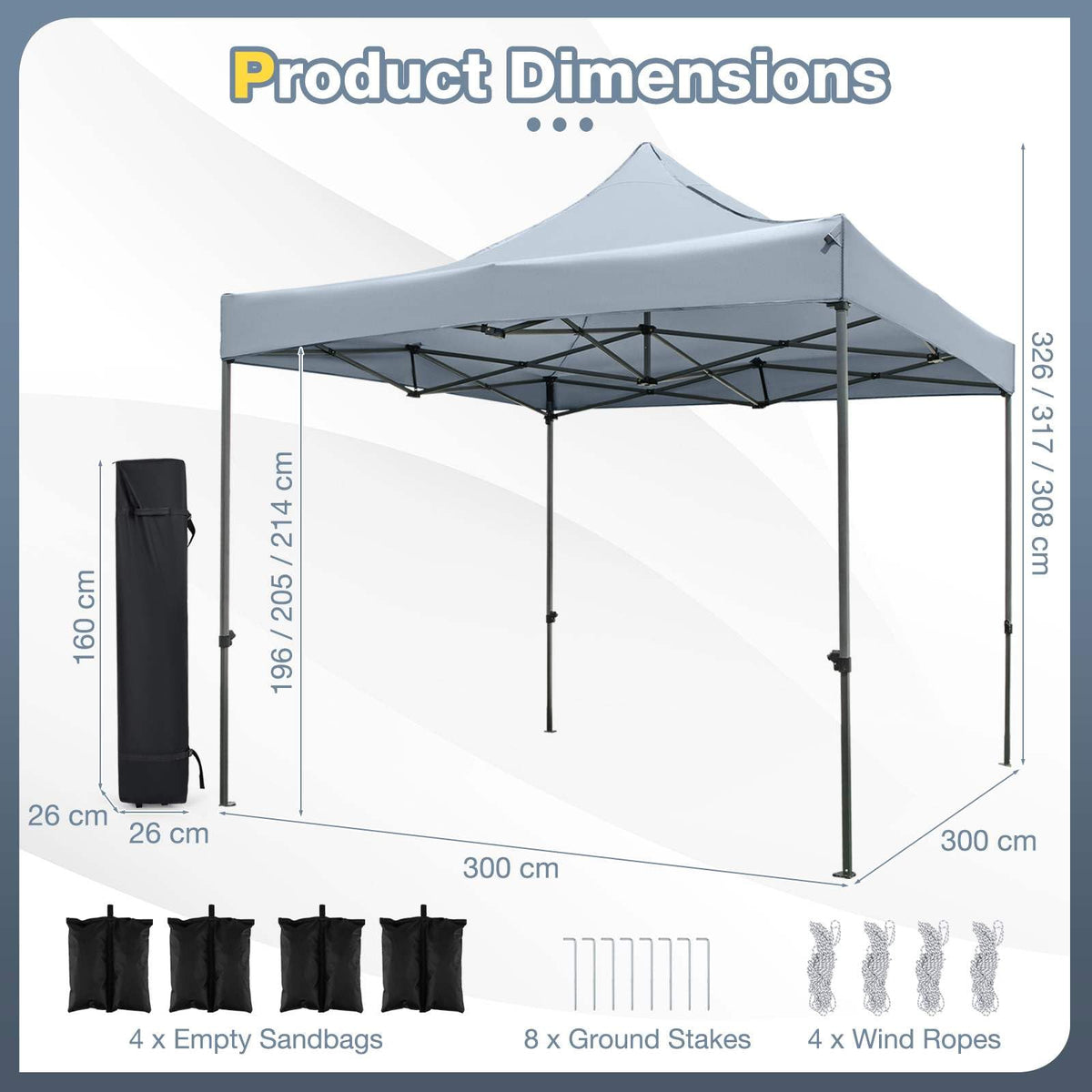 3 x 3 M Outdoor Pop up Canopy Tent Heavy-duty Easy Setup Gazebo Shelter