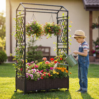 163cm Tall Self-Watering Planter Boxes with Lattice Trellis and Roof