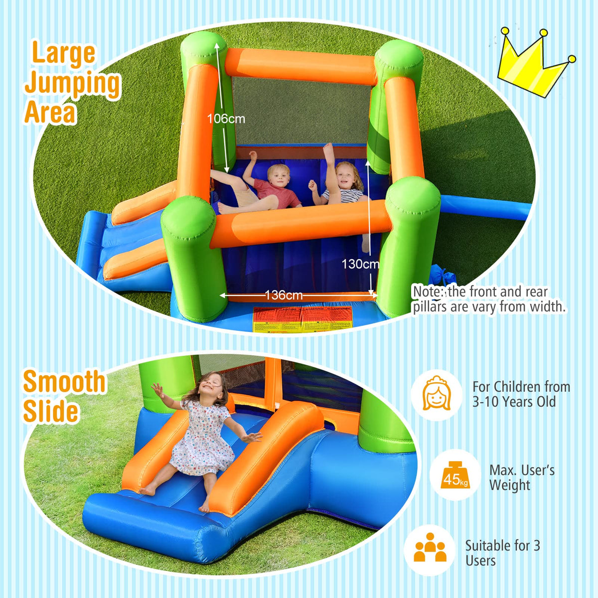 Large Jumping Area, Jump ’n Slide Bouncer, Accessories, Backyard Bouncy Castle Indoor Outdoor (Without Blower)