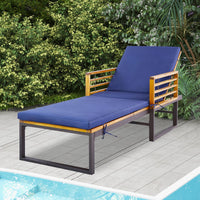 Patio Chaise Lounge Chair with Acacia Wood with Armrests for Poolside