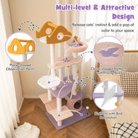 Cute Cat Tree for Indoor Cats, 167cm Multi-Level Tall Cat Tower, Purple
