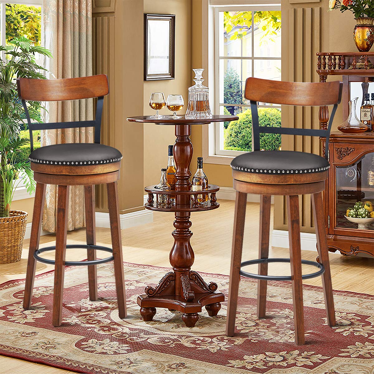 Giantex Set of 2 Swivel Bar Stools, Upholstered Breakfast Stools with Soft Padded Seat Cushions and Footrests