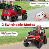 12V Kids Ride on Car Jeep, Dual Motor Toddler Electric Vehicle w/Parental Remote