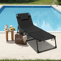 Folding Convertible Camping Lounger w/Face Hole & Pillows & Storage Pocket