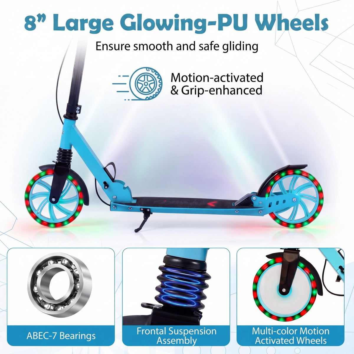 Foldable Kick Scooter for Teens Adults with Light-up Wheels