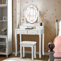 Dressing Table Stool Set, LED Vanity Makeup Table Desk