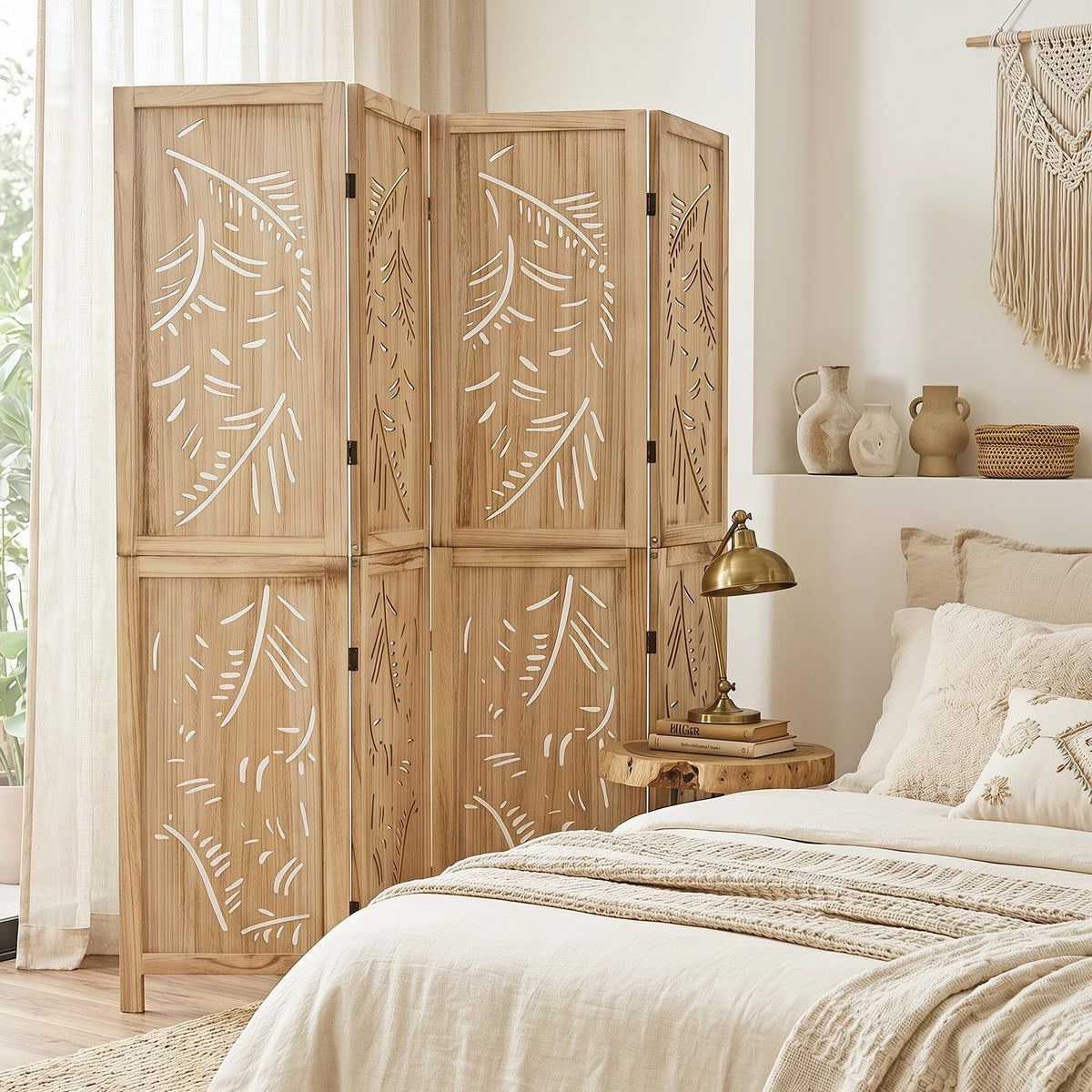 Giantex 4/6-Panel Wooden Room Divider Privacy Screen (4-Panel)