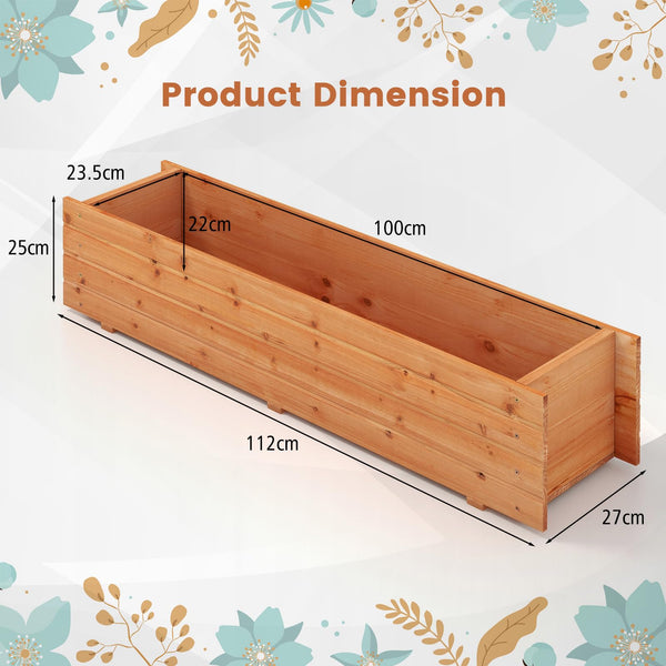 Raised Garden Bed, Fir Wood Planter Box with 2 Drainage Holes & 3 Added Bottom Crossbars