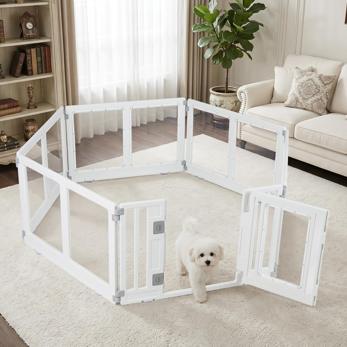 Clear Dog Playpen with Secure Locking Door, 6 Panels