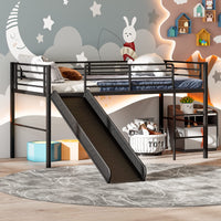 Giantex Metal Loft Bed with Slide, Heavy-Duty Steel Slats Support Loft Bed with Integrated Ladder & Full-Length Guardrails