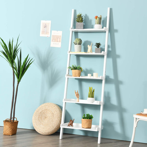 Giantex 5-Tier Ladder Shelf, Wall-Leaning Bookshelf, Sloping Plant Flower Stand