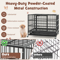 96CM/120CM Foldable Heavy-Duty Metal Dog Cage W/Lockable Rolling Casters, Removable Tray, 2 Lockable Doors