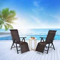 Giantex 2Pcs Folding Reclining Rattan Chair, Portable Chaise Lounge Chair w/ Adjustable Positions