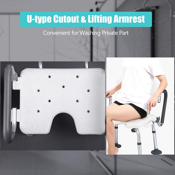 Non-Slip Shower Chair with Shower Buckle and U-Shaped Cutout