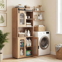 Farmhouse Bathroom Floor Cabinet with Sliding Barn Door and Shelves