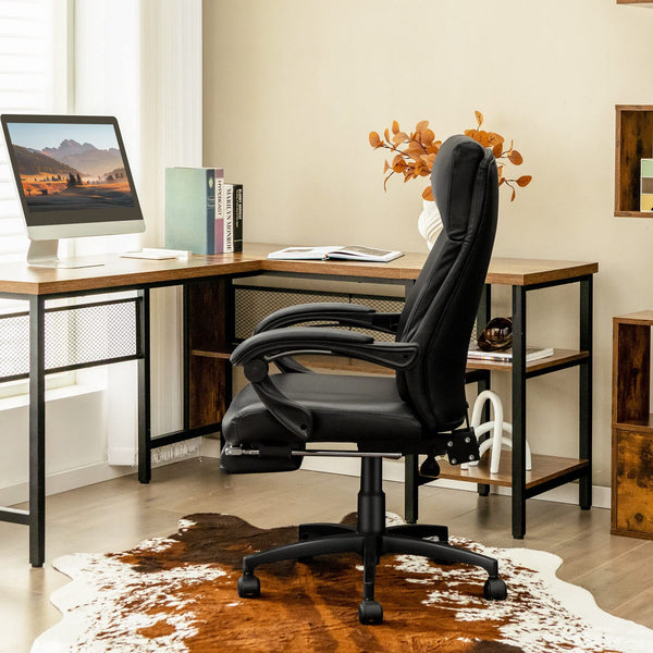 Giantex Ergonomic Executive Office Chair, High Back Leather Reclining Chair w/Headrest, Black