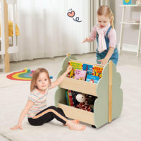 Kids Wooden Bookshelf with Universal Wheels and 2-Tier Storage Shelf