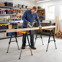 2 Pack Folding Heavy Duty Metal Saw Horses with 12 Adjustable Leg Heights and Carry Handles