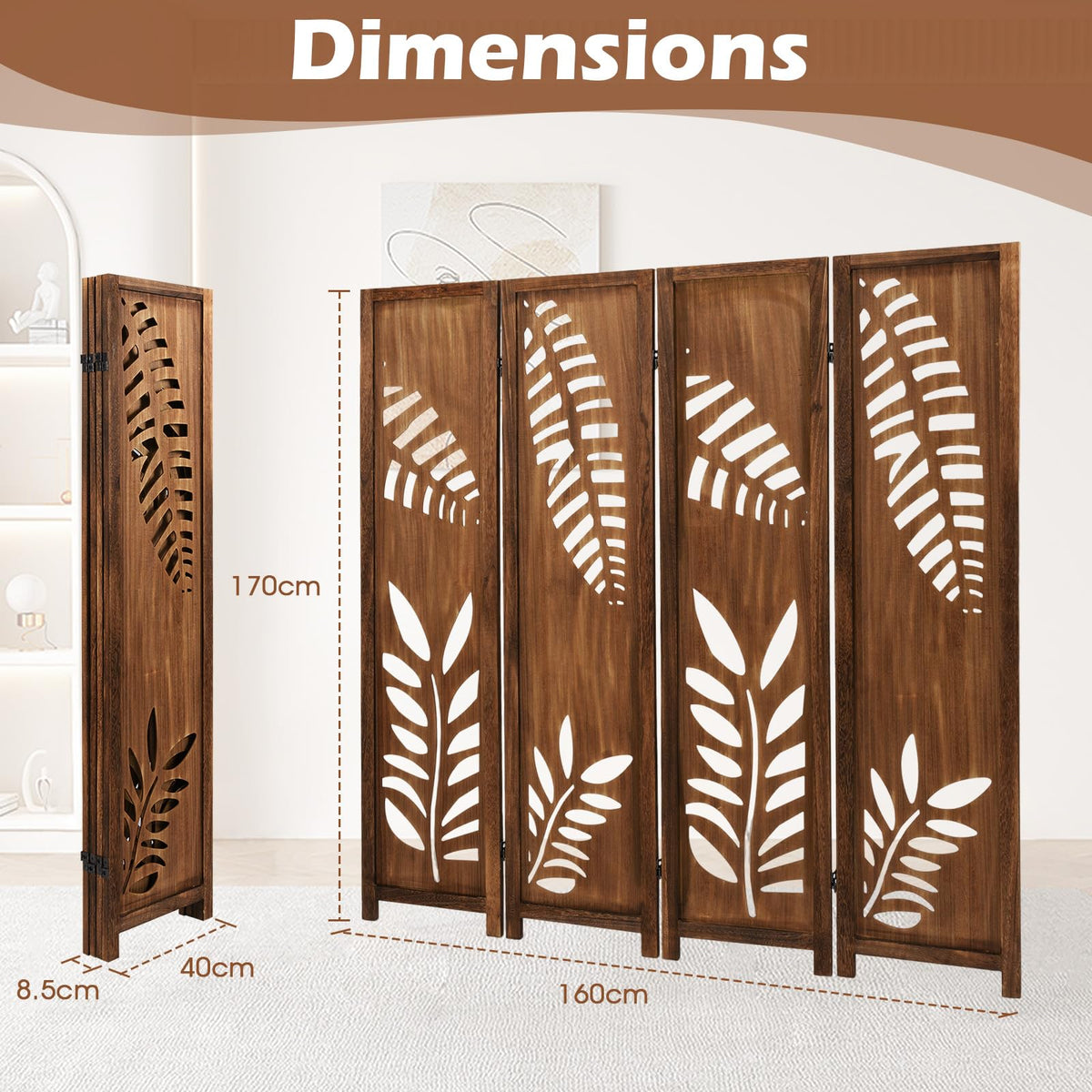 4/6-Panel 170cm Room Divider Folding Partition Stand Privacy Screen Living Room