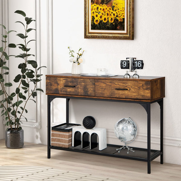 Giantex Industrial Console Table with Drawer, Behind Couch Table for Small Space, Kitchen Buffet Table with Anti-Tipping Kit