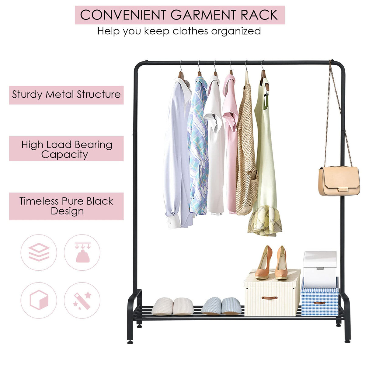 Giantex Metal Garment Rack w/ Shelf, Freestanding Cloth Rack