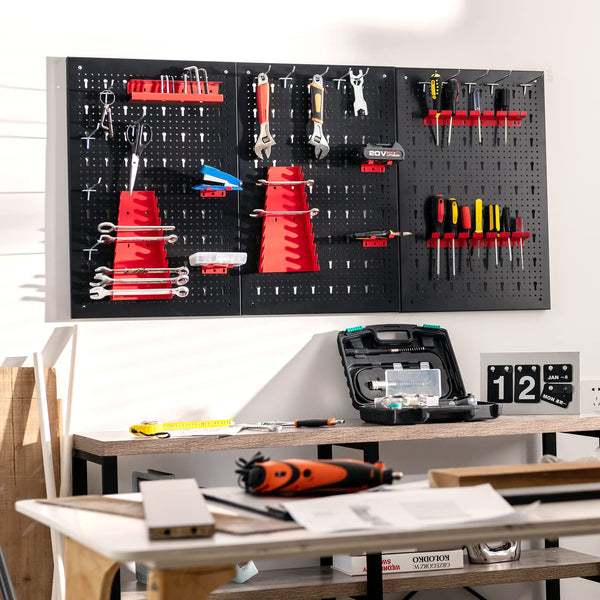 Costway 3PCs Pegboard Wall Organizer Board Kit Metal Toolboard Wall Hanging Rack w/25 Accessories Kitchen Garage